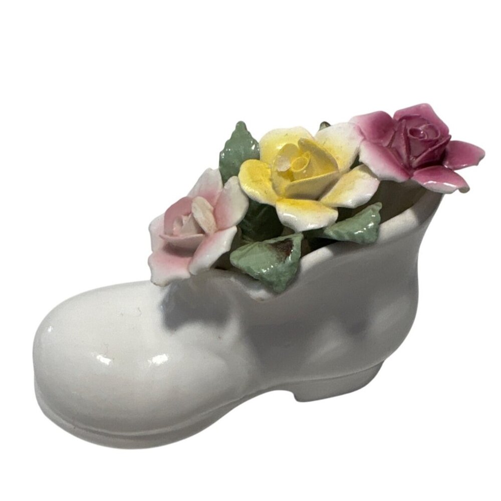 Royale Stratford Porcelain Boot Floral Arrangement England 3 x 2" Pink Yellow